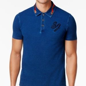 Sean John Men's Indigo Blue Embroidered Polo